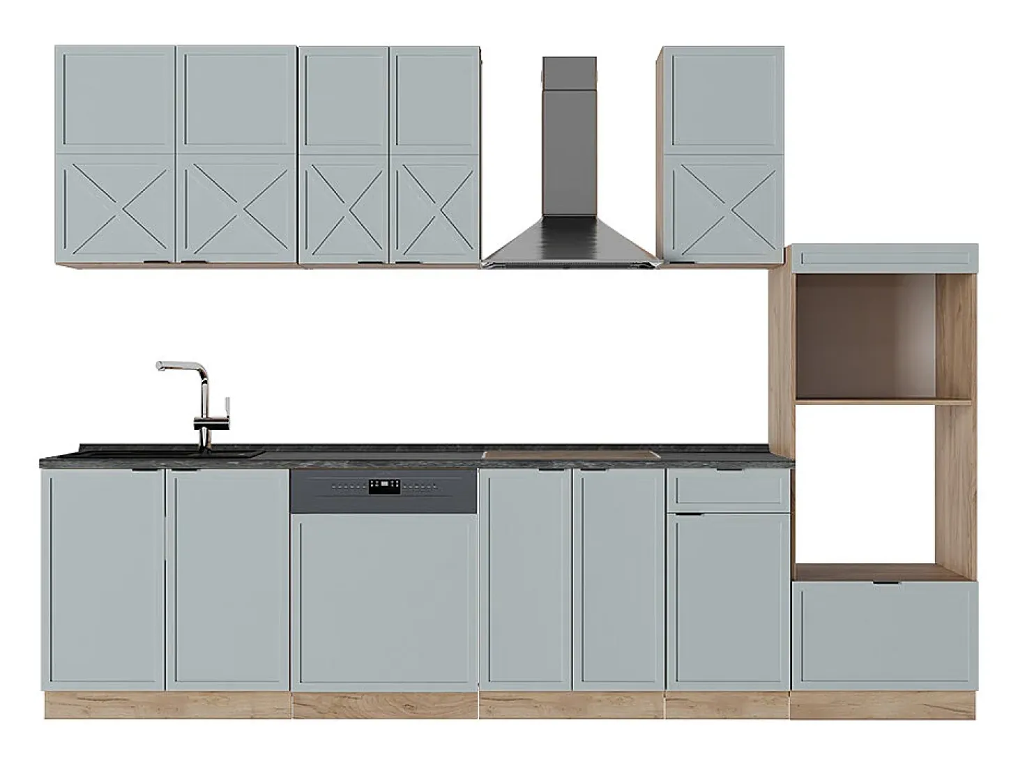 Mueble de cocina roble azul claro/gris dorado 300x60x81.6 fame-line