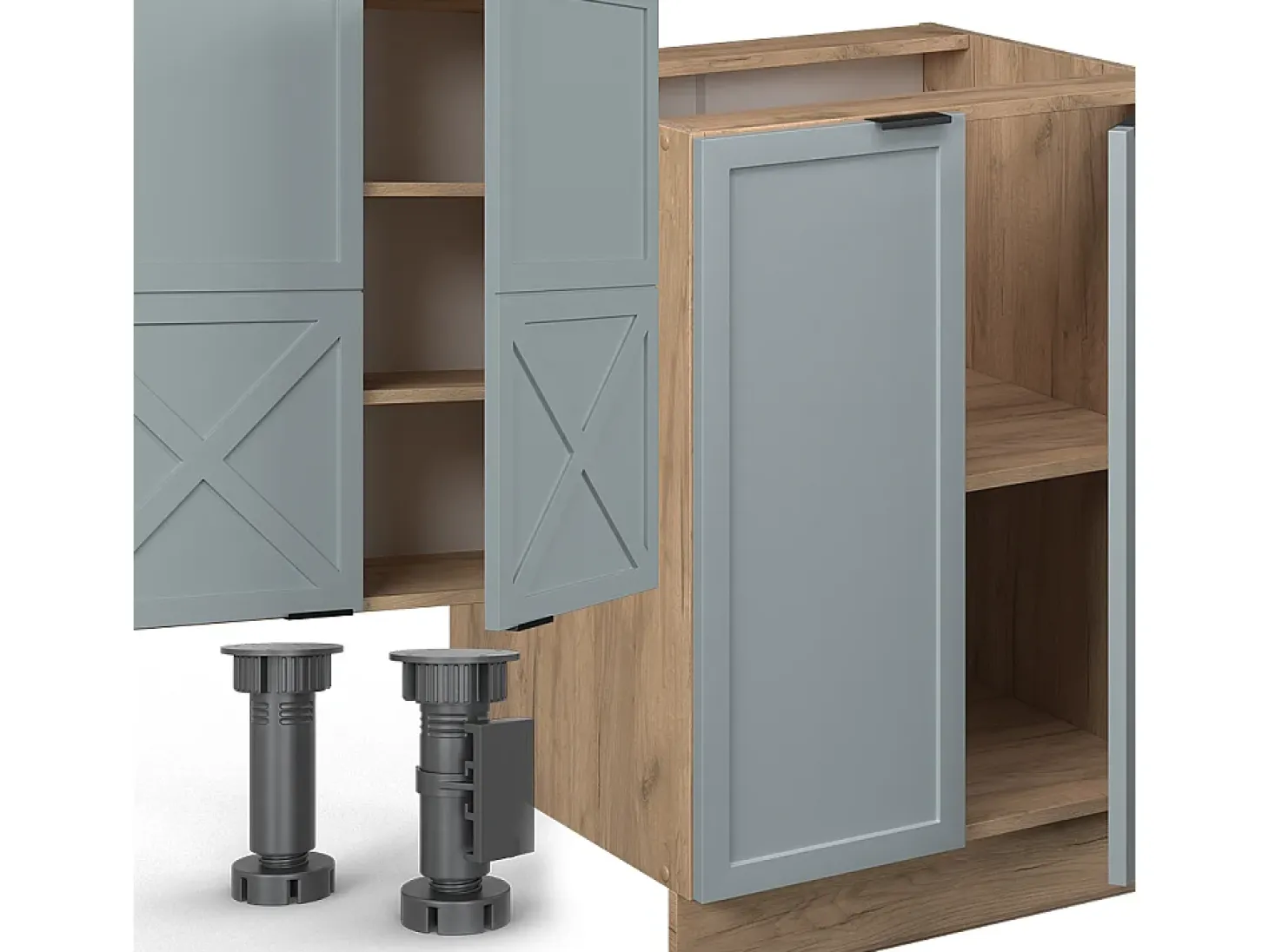 Mueble de cocina roble azul claro/gris dorado 300x60x81.6 fame-line