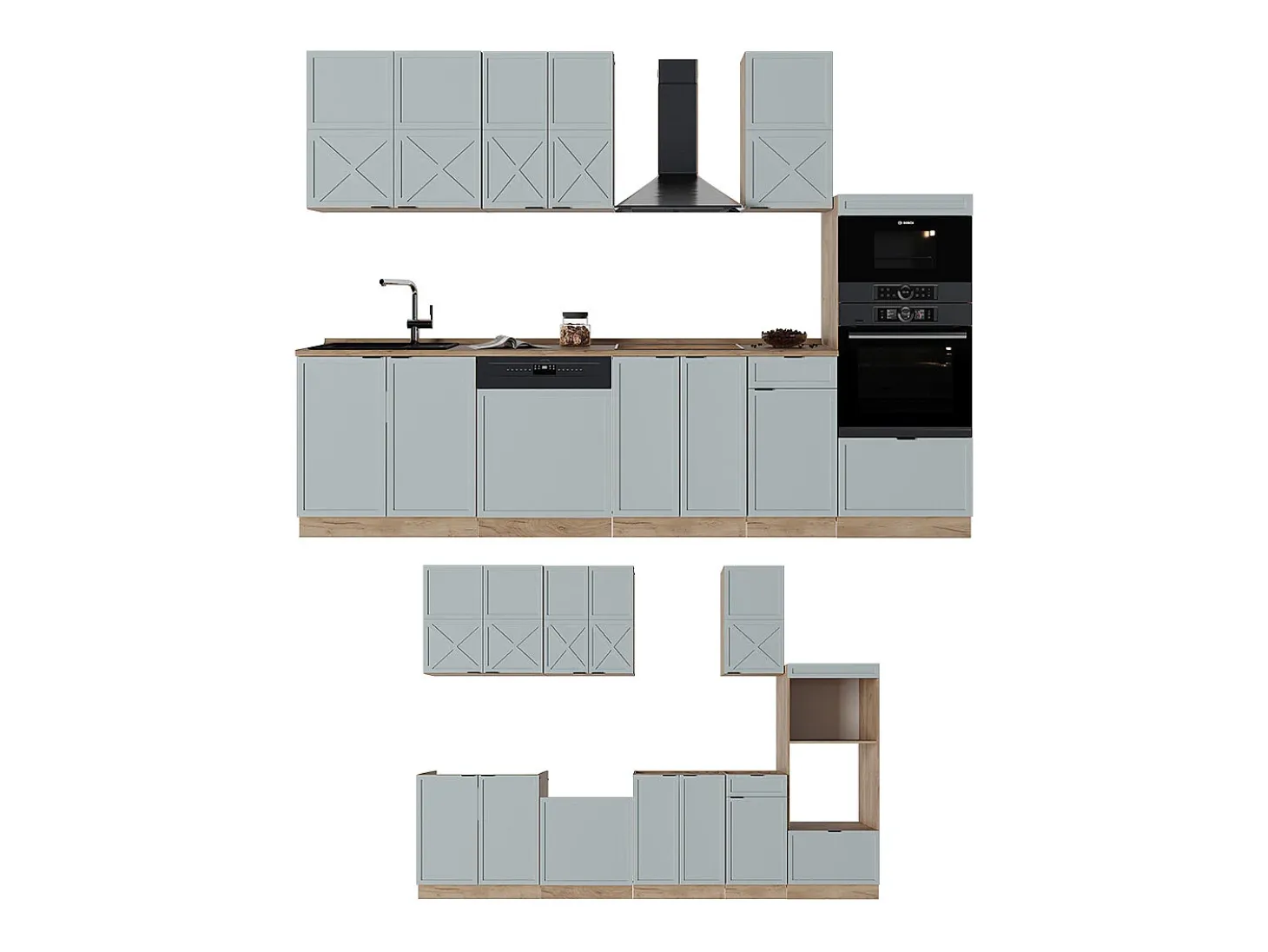 Mueble de cocina roble azul claro/gris dorado 300x60x81.6 fame-line