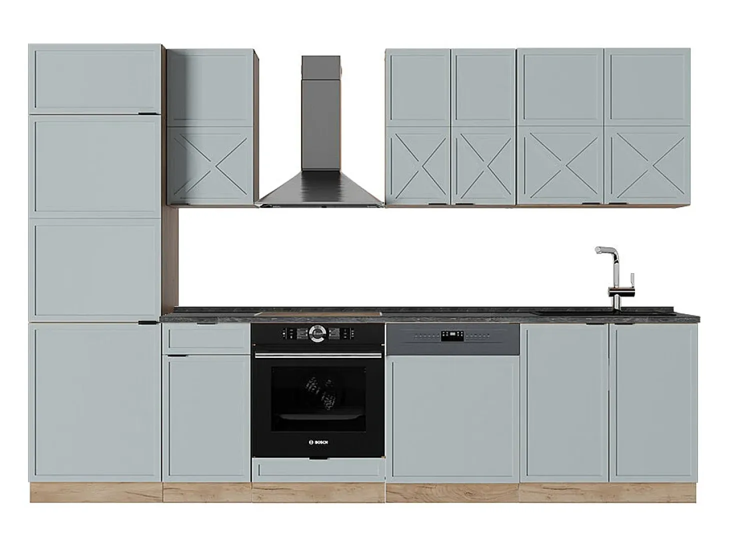 Mueble de cocina roble azul claro/gris dorado 300x60x81.6 fame-line