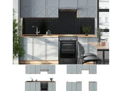 Mueble de cocina roble azul claro/gris dorado 240x46x81.6 fame-line