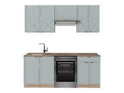 Mueble de cocina roble azul claro/gris dorado 200x60x81.6 fame-line