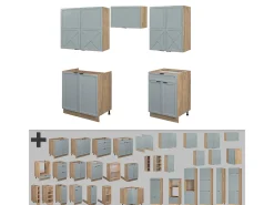 Mueble de cocina roble azul claro/gris dorado 200x60x81.6 fame-line