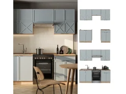Mueble de cocina roble azul claro/gris dorado 200x60x81.6 fame-line