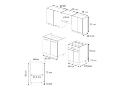 Mueble de cocina roble azul claro/gris dorado 200x60x81.6 fame-line