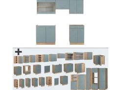 Mueble de cocina roble azul-gris-dorado 200x46x81.6 r-line