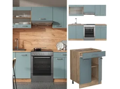 Mueble de cocina roble azul-gris-dorado 200x46x81.6 r-line