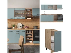 Mueble de cocina roble azul-gris-dorado 240x60x81.6 r-line