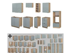 Mueble de cocina roble azul claro/gris dorado 280x60x81.6 fame-line