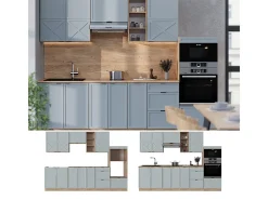 Mueble de cocina roble azul claro/gris dorado 280x60x81.6 fame-line