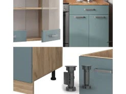 Mueble de cocina roble azul-gris-dorado 200x60x81.6 r-line