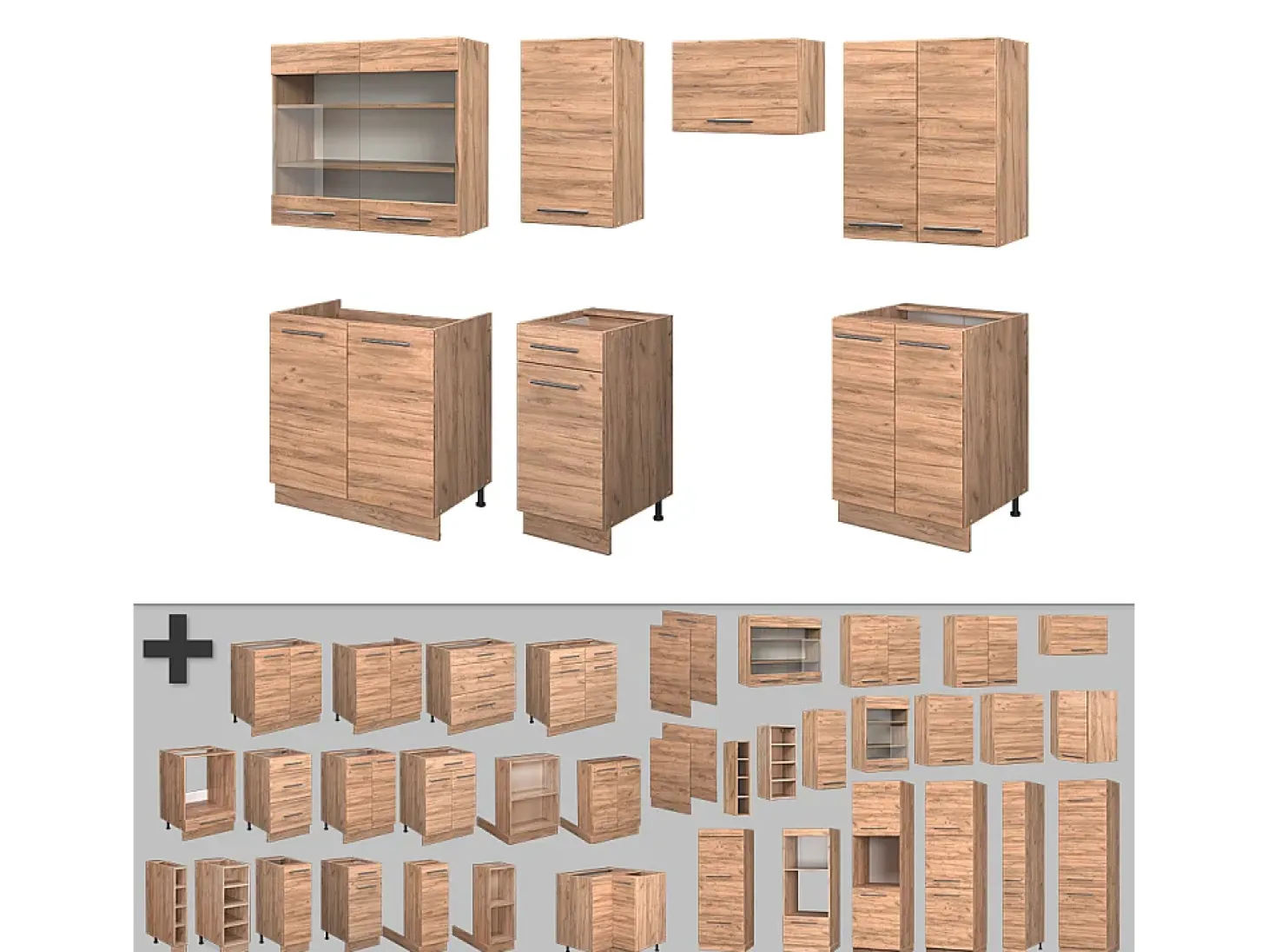 Mueble de cocina roble dorado 240x46x81.6 fame-line