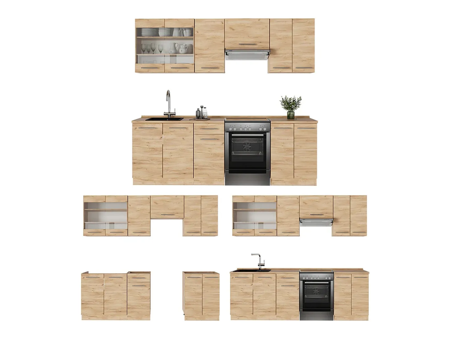 Mueble de cocina roble dorado 240x46x81.6 fame-line