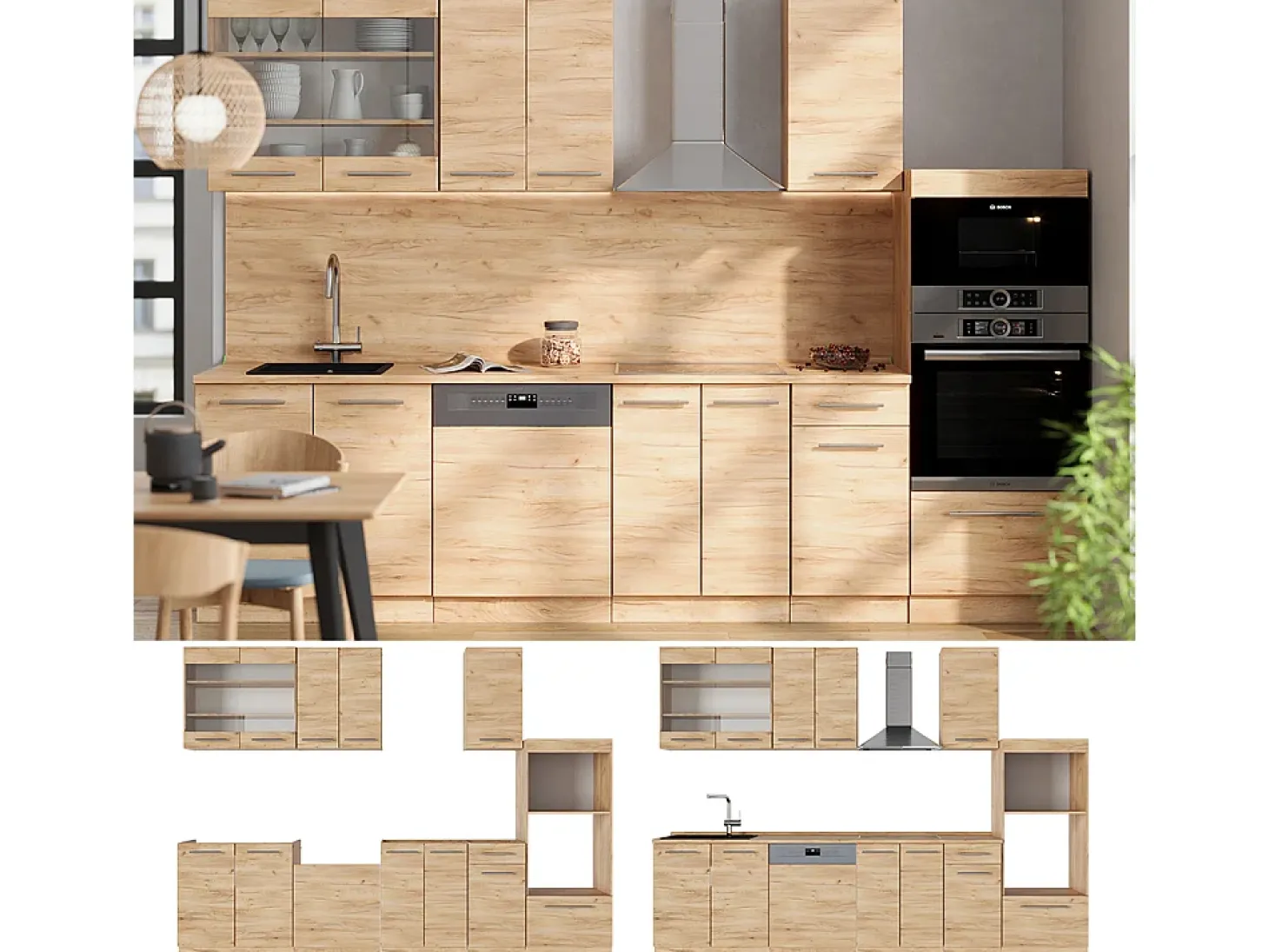 Mueble de cocina roble dorado 300x60x81.6 fame-line