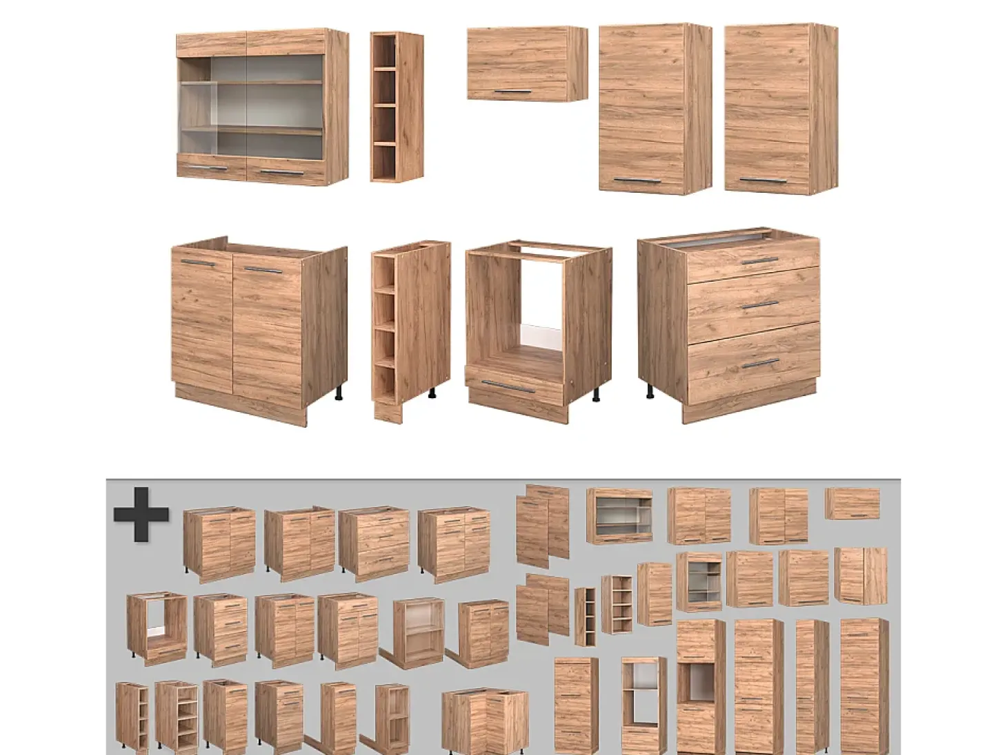 Mueble de cocina roble dorado 235x60x81.6 fame-line