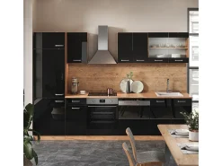 Mueble de cocina roble negro/dorado de alto brillo 300x60x81.6 r-line