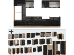 Mueble de cocina roble negro/dorado de alto brillo 350x60x81.6 r-line