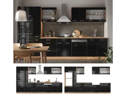 Mueble de cocina roble negro/dorado de alto brillo 350x60x81.6 r-line