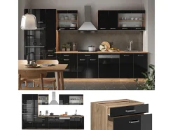 Mueble de cocina roble negro/dorado de alto brillo 350x60x81.6 r-line