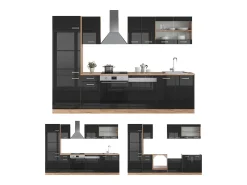 Mueble de cocina roble negro/dorado de alto brillo 300x60x81.6 r-line