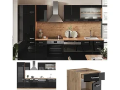 Mueble de cocina roble negro/dorado de alto brillo 300x60x81.6 r-line