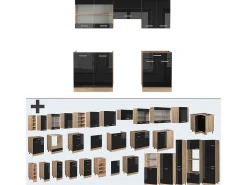 Mueble de cocina roble negro/dorado de alto brillo 200x60x81.6 r-line