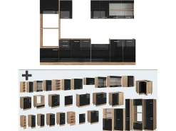 Mueble de cocina roble negro/dorado de alto brillo 300x60x81.6 r-line