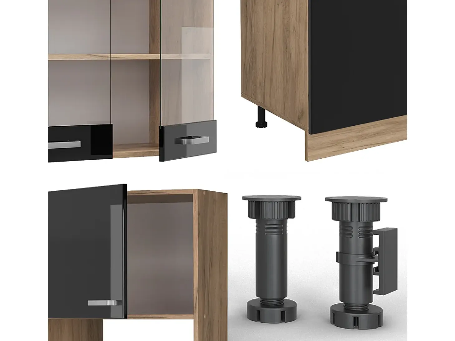 Mueble de cocina roble negro/dorado de alto brillo 300x60x81.6 r-line