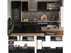 Mueble de cocina roble negro/dorado de alto brillo 300x60x81.6 r-line