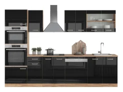 Mueble de cocina roble negro/dorado de alto brillo 300x60x81.6 r-line