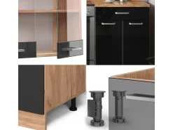 Mueble de cocina roble negro/dorado de alto brillo 200x60x81.6 r-line