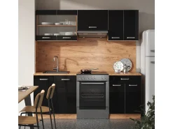Mueble de cocina roble negro/dorado de alto brillo 200x60x81.6 r-line
