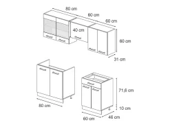 Mueble de cocina roble negro/dorado de alto brillo 200x60x81.6 r-line