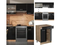 Mueble de cocina roble negro/dorado de alto brillo 200x60x81.6 r-line