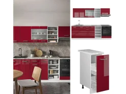 Mueble de cocina rojo brillo intenso/blanco 240x60x81.6 r-line