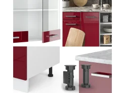 Mueble de cocina rojo brillo intenso/blanco 240x60x81.6 r-line