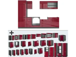 Mueble de cocina rojo brillo intenso/antracita 300x46x81.6 r-line