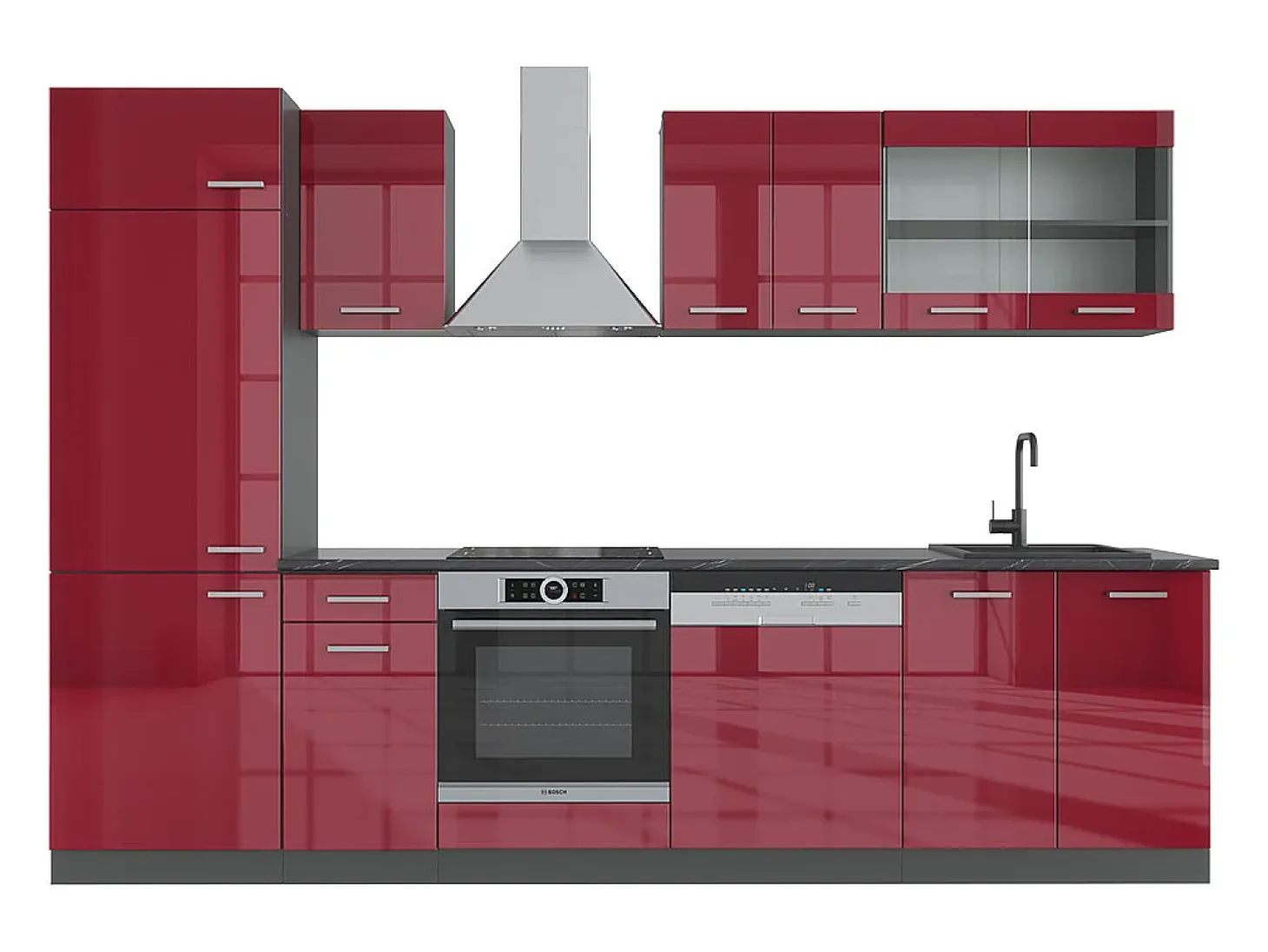 Mueble de cocina rojo brillo intenso/antracita 300x46x81.6 r-line