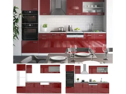 Mueble de cocina rojo brillo intenso/blanco 300x60x81.6 r-line