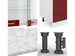 Mueble de cocina rojo brillo intenso/blanco 300x60x81.6 r-line