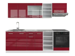 Mueble de cocina rojo brillo intenso/blanco 240x46x81.6 r-line