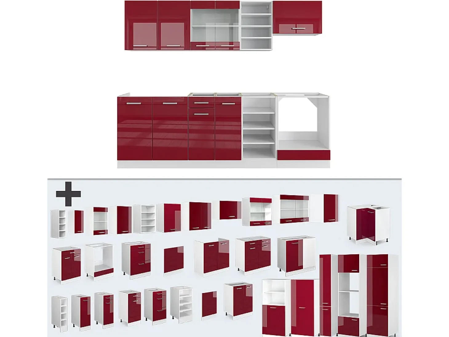 Mueble de cocina rojo brillo intenso/blanco 240x46x81.6 r-line
