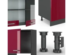 Mueble de cocina rojo brillo intenso/antracita 300x46x81.6 r-line