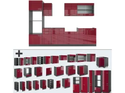 Mueble de cocina rojo brillo intenso/antracita 300x46x81.6 r-line