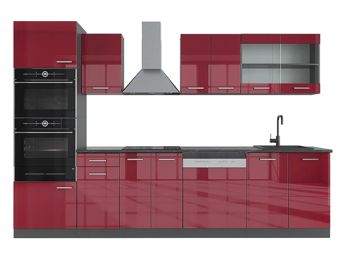 Mueble de cocina rojo brillo intenso/antracita 300x46x81.6 r-line