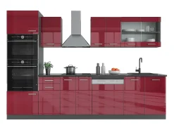 Mueble de cocina rojo brillo intenso/antracita 300x46x81.6 r-line