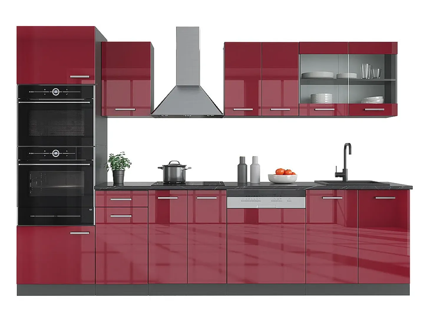 Mueble de cocina rojo brillo intenso/antracita 300x46x81.6 r-line