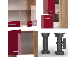 Mueble de cocina rojo brillo intenso/roble dorado 350x46x81.6 r-line