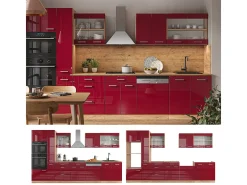 Mueble de cocina rojo brillo intenso/roble dorado 350x46x81.6 r-line