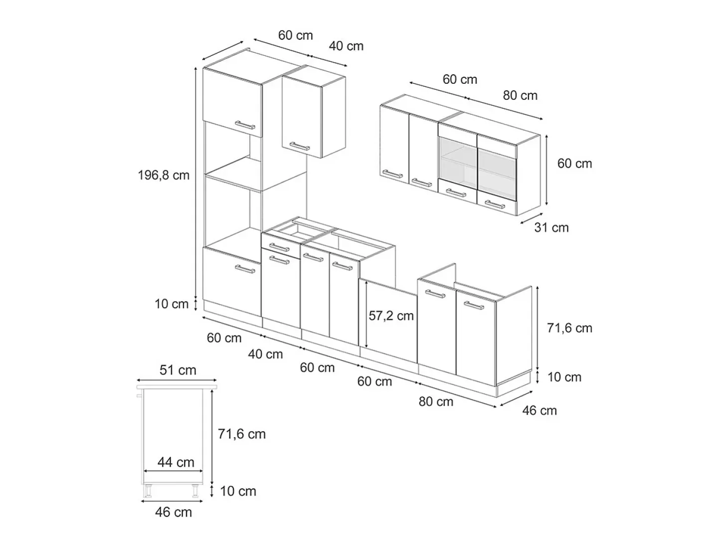 Mueble de cocina rojo brillo intenso/blanco 300x60x81.6 r-line